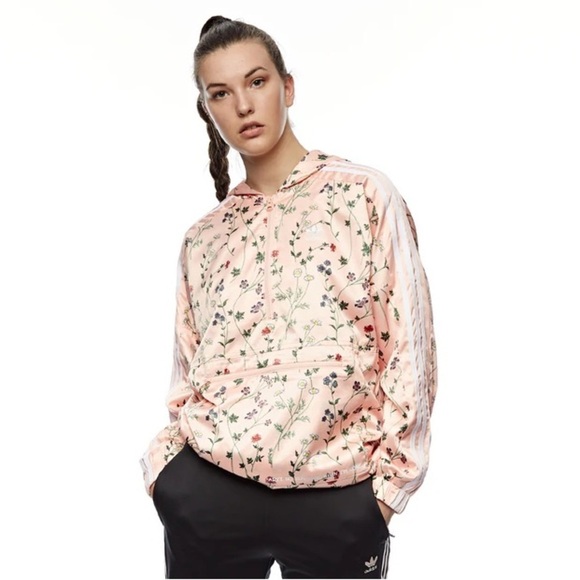 Adidas Originals Women's Hooded Windbreaker Jacket Pink Flower Print Size Medium - Picture 9 of 9